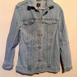 Boom Boom Jeans Light Wash Denim Jacket with Pearl Accents
